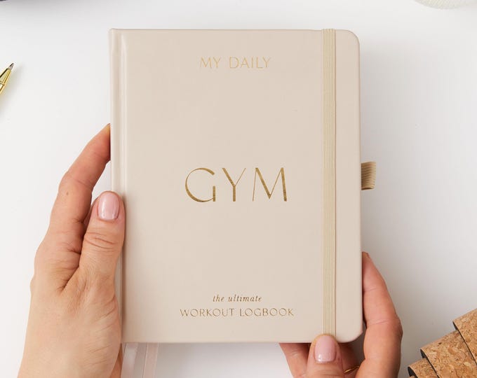 My Daily Gym - Gym Exercise Planner (Sand Cream) - luxury gift for her, gym planner, fitness tracker, wellness journal, workout record