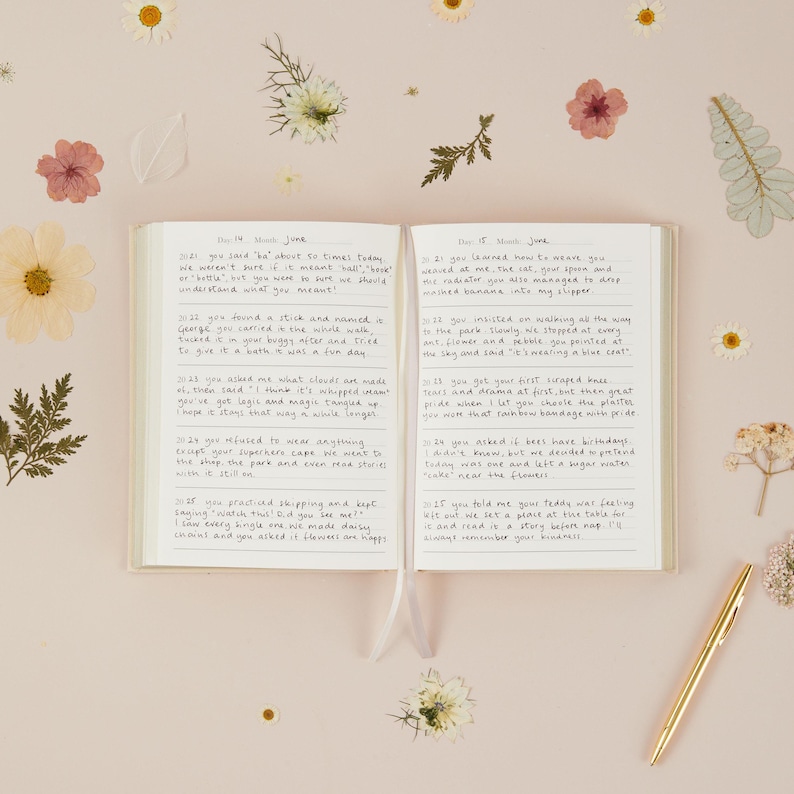 Five year mum diary with delicate watercolour floral details, ideal for capturing motherhood memories, reflections and everyday moments as children grow.