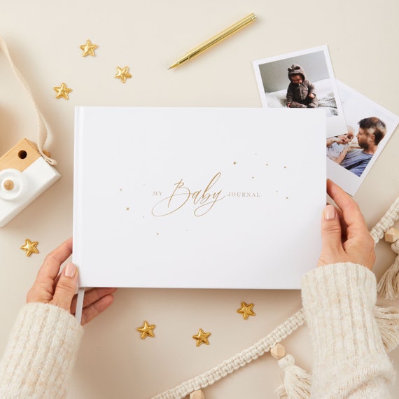 Luxury Baby Memory Book (My baby journal - White with Gold Foil) gift for new parents, baby shower gift with gilded edges