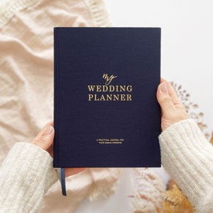 NEW - Luxury Cotton Cloth Navy Wedding Planner Book, engagement gift for brides, wedding checklist, organiser, notebook with gilded edges