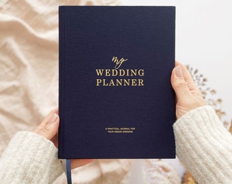 NEW - Luxury Cotton Cloth Navy Wedding Planner Book, engagement gift for brides, wedding checklist, organiser, notebook with gilded edges