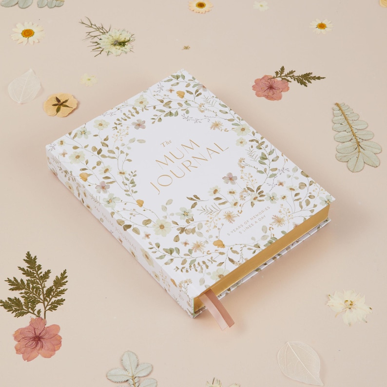 Mum journal wildflower design featuring a soft, calming aesthetic, perfect for recording meaningful motherhood moments in a beautiful keepsake format.