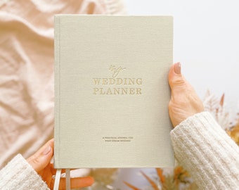 NEW - Luxury Cotton Cloth Ivory Wedding Planner Book, engagement gift for brides, checklist, organiser, wedding notebook with gilded edges
