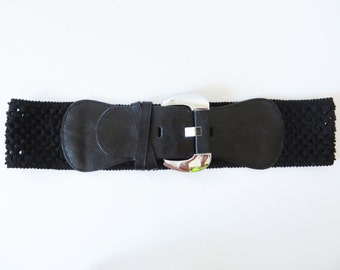 Y2K Wide Leather Woven Hip Belt W/ Fringe, Black, Handmade in NYC, NEW Y2K Bohemian Wide Leather Woven Hip Belt W/ Fringe in Black  main image 3