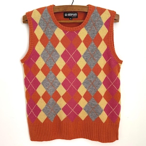 Vintage Argyle Sweater Vest: Wool Blend Knit, Retro Preppy Style XL