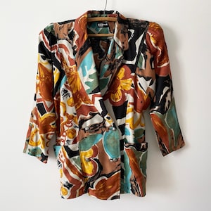 Vintage 80s Abstract Print Blazer: Colorful Novelty Jacket, Made in Germany