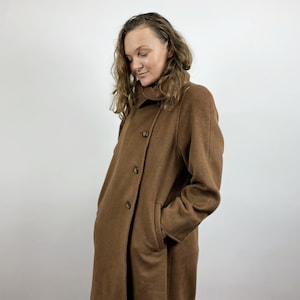 Vintage Beige Brown Womens Coat Cashmere Angora Wool Blend Coat Brown Overcoat Warm Womens Cashmere Winter Coat Size Medium Winter Trench