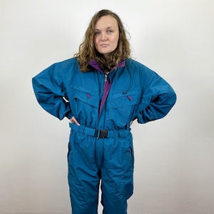 Vintage DECATHLON Ski Suit Turquise Blue One Piece Ski Suit Hipster Plus Size Snow Pants Outdoor Winter Wear Snow Gear Jumpsuit Size XXXL
