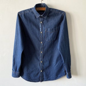 Vintage Mens Blue Denim Shirt: Cotton Western Button Down, Size Medium