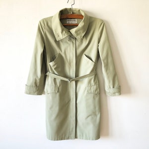 Vintage Khaki Green Trench Coat: Classic Belted Overcoat, Medium