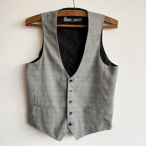 Grijze geruite heren gilet Steampunk grijs geruit vest heren vest Victoriaanse formele slijtage licht grijs gilet aankleden maat medium vest