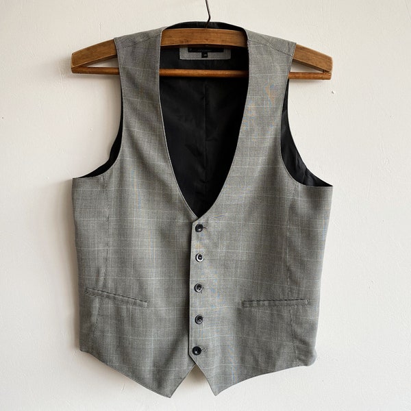 Gray Plaid Mens Waistcoat Steampunk Grey Checkered Vest Gentlemens Vest Victorian Formal Wear Light Gray Waistcoat Dress Up Size Medium Vest