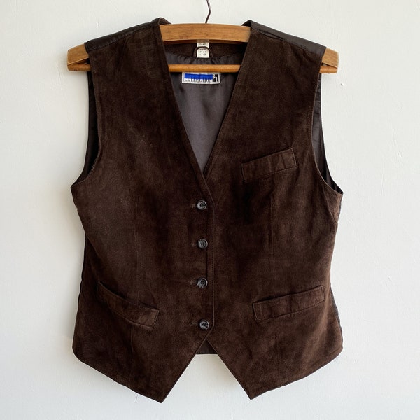 Vintage 90's Dark Brown Suede Leather Men's Waistcoat Real Genuine Southwestern Vest Cowboy Chocolate Brown Real Leather Vest Western Size L