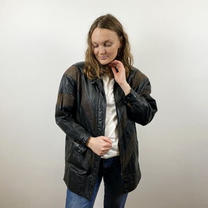 90s Black Leather Spring Jacket Vintage Long Genuine Leather Bomber Heavy Leather Blazer Leather Coat Winter Biker Jacket Size Medium Jacket