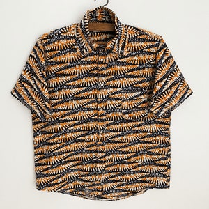 Vintage Abstract Print Shirt: Blue Orange Aztec, Size Large