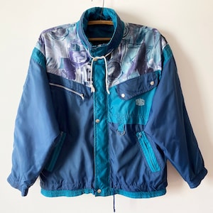 Vintage Blue Abstract Windbreaker: 90s Sport Rain Jacket, Size Large