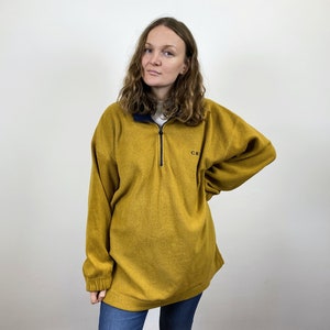 Suéter polar vintage amarillo mostaza: estilo leñador XXL
