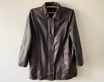 Vintage Dark Brown Genuine Leather Coat, size L | Women's Leather Regular Fit Jacket