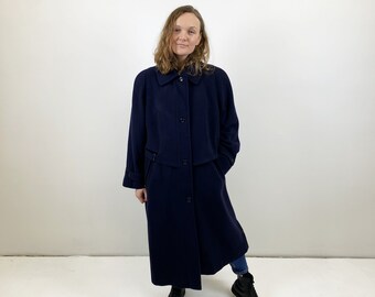 Vintage Navy Cashmere Wool Blend Coat: Made in Italy, Size XL