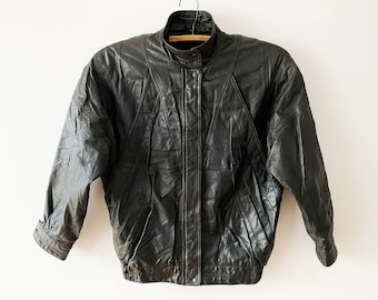 Short Black Leather Coat Women's Genuine Leather Jacket Biker Style Zipper Coat Bomber Outerwear Leather Fetish Size Small Leather Coat