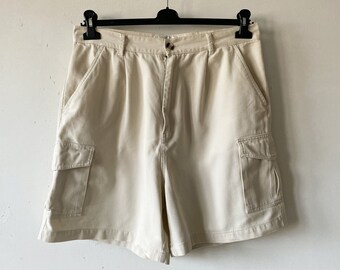 Vintage Beige Cotton Cargo Shorts - Summer Hiking Shorts XXL