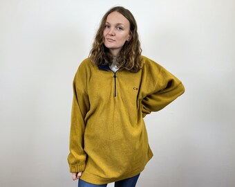 Mustard Yellow Fleece Pullover Canabis Casuals Jumper Warm Fleece Zipper Jacket Dirty Yellow Fleece Shirt Fishermans Lumberjack Size XXL