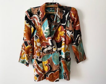 Vintage 80s Abstract Print Blazer: Colorful Novelty Jacket, Made in Germany