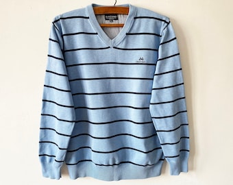 Light Blue Striped Mens Sweater Men&#39;s JEAN PAUL Blue Pullover V Neck Jumper Formal Classic Sweatshirt Men&#39;s Cotton Jumper Size XL Large