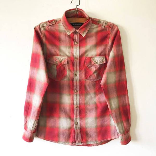 Red Plaid Men's Shirt Thick Warm Work Shirt Warm Checked Shirt Red Button Up Hipster Plaid Cotton Shirt Fishermans Lumberjack Size Small