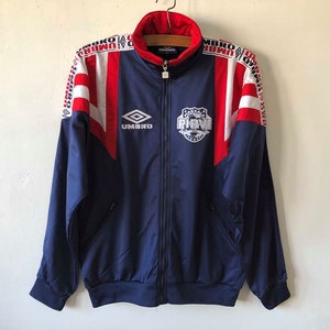 Vintage 90s UMBRO Sports Jacket Blue Red Zipper Coat Colorblock Sports Track Suit Retro Hipster Football Soccer Boxy Blue Jacket Size Large
