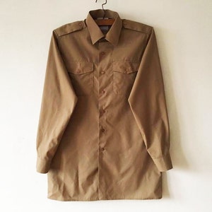 Vintage Cotton Uniform Shirt: Beige Brown Workwear, Small Size