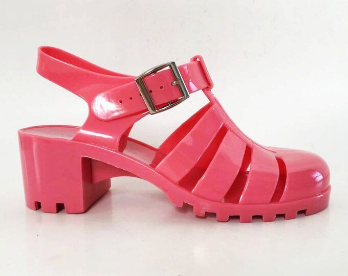 Pink Jelly Platform Sandals Summer Rain Shoes Pink High Heel Etsy