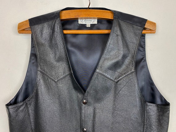 Black Real Leather Men's Vest Black Genuine Leath… - image 2