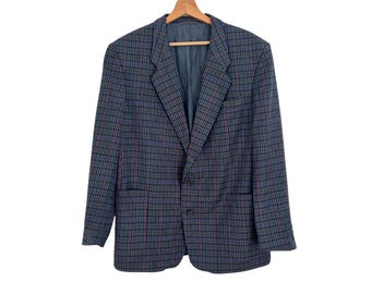 Vintage Plaid Blazer Mens Grey | Checkered Preppy Unisex Coat