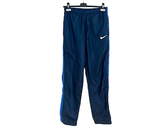 Nike Vintage trainingsbroek maat S: 90's streetwear marineblauwe sportkledingjoggingbroek, rits aan zijkant pijpen