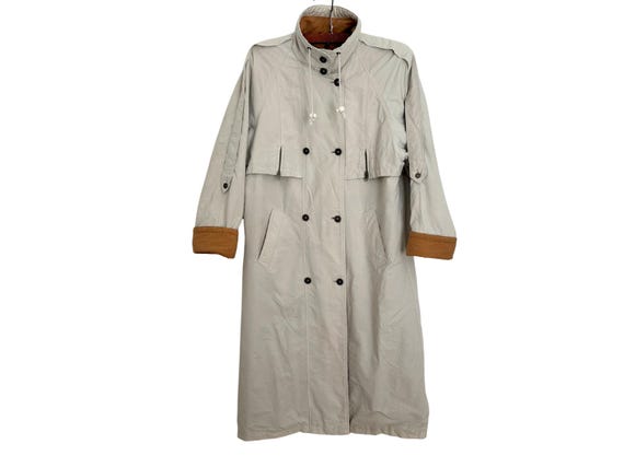 Berghaus, Vintage Berghaus Grey Trench Coat: Unisex Checkered Lined Overcoat