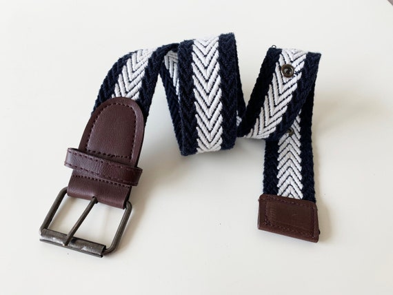 Vintage Striped Canvas Belt: Navy Blue Cotton Fishbone Belt  display picture 1