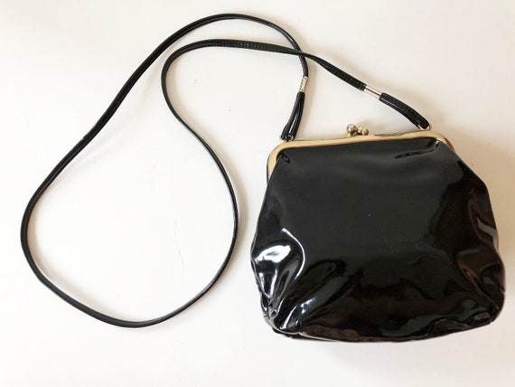 Vintage Black Latex Faux Leather Evening Purse Bl… - image 5