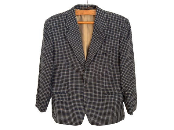 Vintage Checkered Black and Gold Blazer: Size 44 Unisex Plaid Classic Retro Jacket