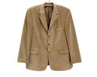 Vintage Beige Corduroy Blazer: Retro Boyfriend Jacket