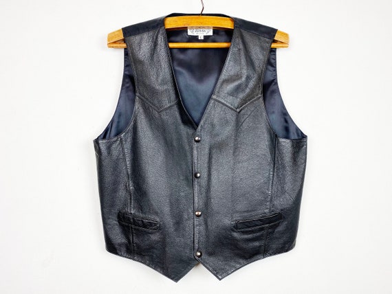 Black Real Leather Men's Vest Black Genuine Leath… - image 1