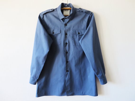 Vintage Blue Uniform Shirt Mens Workwear Blue Lon… - image 1