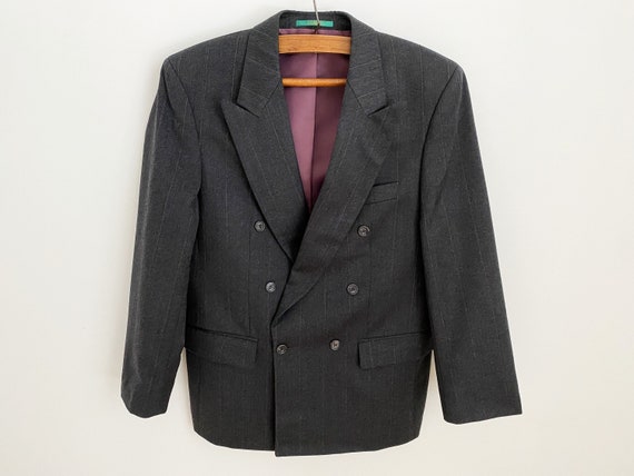 Vintage Gray Striped Wool Doublebreasted Blazer - Size Medium - Etsy