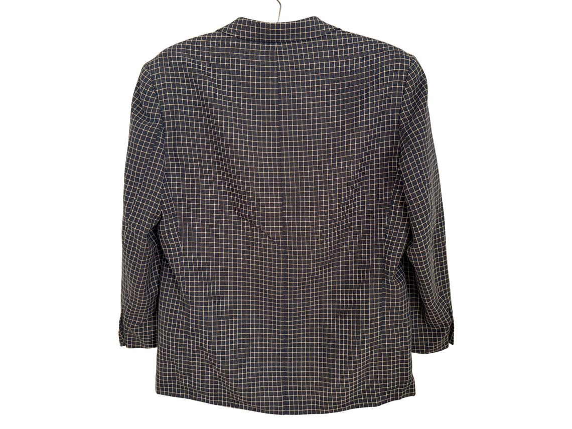 Vintage Checkered Black and Gold Blazer: Size 44 Unisex Plaid Classic Retro Jacket, foto 2 di 5