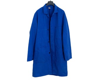 Jaqueta de trabalho vintage azul em algodão, estilo retrô, tamanho 48.