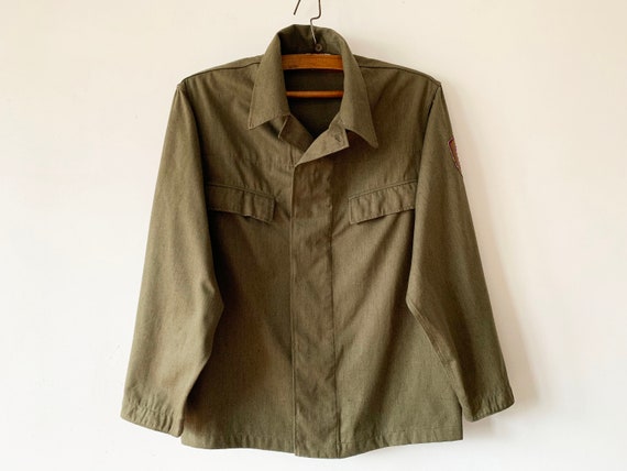 Vintage Khaki Green Uniform Shirt Mens Workwear C… - image 1