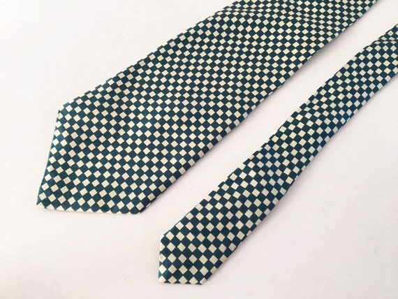 Pure Silk Necktie Green Plaid Print Neck Tie Gree… - image 3