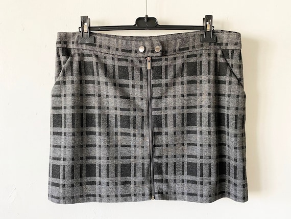 Grey Plaid Mini Skirt Black Checkered Skirt Plaid… - image 1