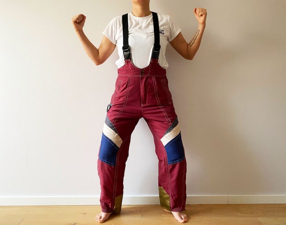 dark red ski pants