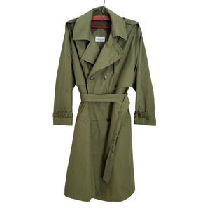 Vintage Khaki Green Trench Coat: Unisex Double Breasted Raincoat